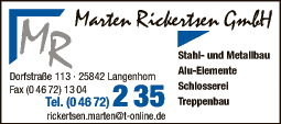 Anzeige Marten Rickertsen GmbH Metallbau