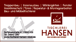 Anzeige Tischlerei H. Hansen GmbH