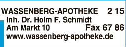 Anzeige Wassenberg-Apotheke Inh. Dr. Holm Schmidt