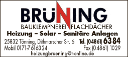Anzeige Brüning Wolfgang & Nicklas Schuldt Heizung Solar Sanitär