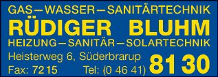 Anzeige Bluhm Rüdiger Gas- und Wasserinstallation