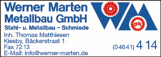 Anzeige Werner Marten Metallbau GmbH, Inh. Thomas Matthiesen Stahl- u. Metallbau