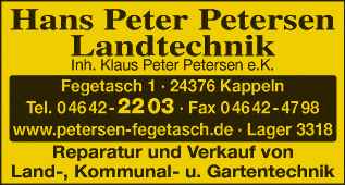 Anzeige Petersen Landtechnik Inh. Klaus Peter Petersen e.K. Werkstatt u. Verkauf
