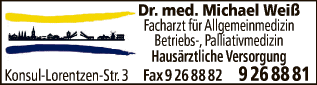 Anzeige Dr. med. Michael Weiß Facharzt für Allgemeinmedizin
