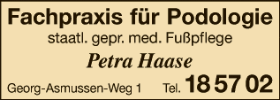 Anzeige Haase Petra Fachpraxis für Podologie