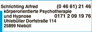 Anzeige Schlichting Alfred Privatpraxis f. körperorientierte Psychotherapie u. Hypnose