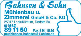 Anzeige Bahnsen & Sohn Mühlenbau + Zimmerei GmbH & Co. KG