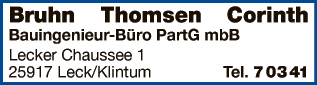 Anzeige Bauingenieur-Büro PartG mbB Bruhn - Thomsen - Corinth