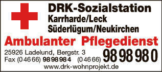 Anzeige DRK Sozialstation Karrharde/Leck Süderlügum/Neukirchen gGmbH Ambulanter Pflegedienst