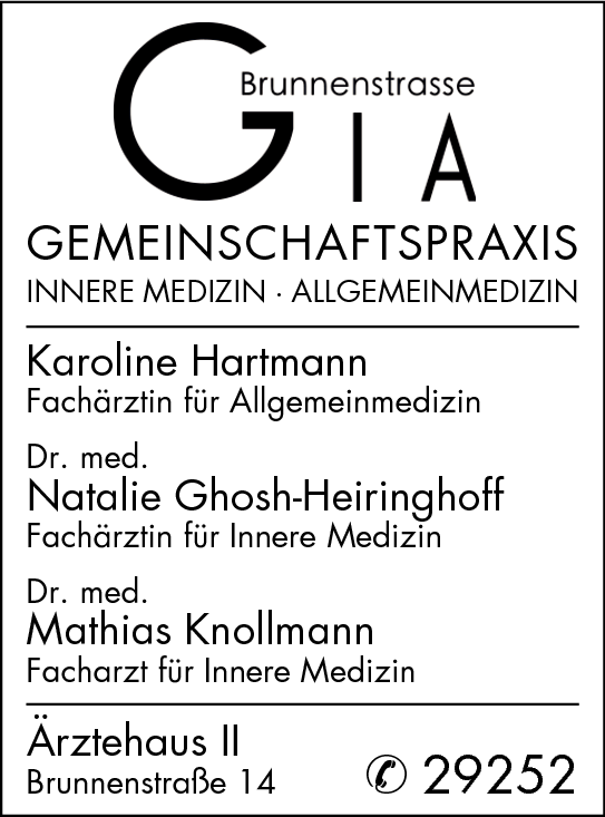 Anzeige GIA Gemeinschaftspraxis für Innere und Allgemeinmedizin Gütersloh