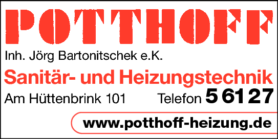Anzeige Potthoff Inh. Jörg Bartonitschek e.K. Sanitär- und Heizungstechnik