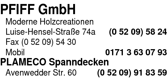 Anzeige PFIFF Moderne Holzcreationen GmbH Türen Tischlerei PLAMECO