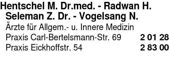 Anzeige Hentschel M. Dr., Radwan H., Seleman Z. Dr., Vogelsang N. Gemeinschaftspraxis