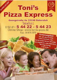 Broschüre Toni's Pizza Express Pizza-Bringdienst