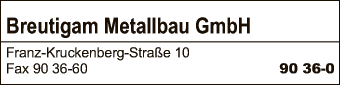 Anzeige Metallbau Breutigam GmbH Metallbau