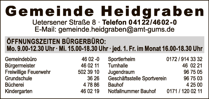 Anzeige Gemeinde Heidgraben Gemeinde