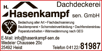 Anzeige Hasenkampf sen. GmbH, H. Bedachungen und Fassaden