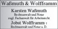 Kundenlogo Karsten Waßmuth Rechtsanwalt und Notar u. , Jobst Wolfframm †