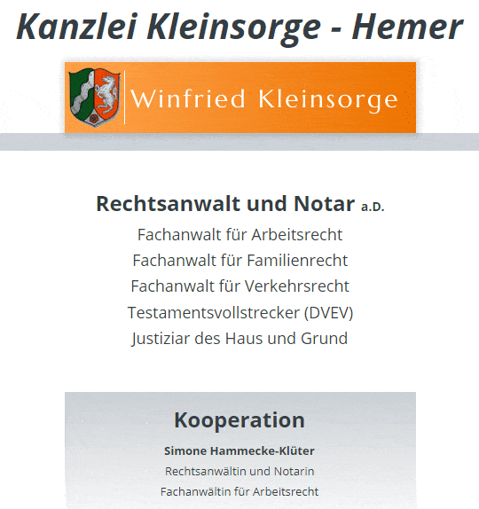 Kundenbild groß 1 Kleinsorge Winfried Rechtsanwalt u. Notar a.D.