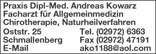 Kundenbild groß 1 Kowarz Andreas Dipl.med. Facharzt für Allgemeinmedizin