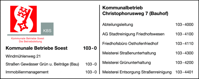 Kundenbild groß 1 Kommunale Betriebe Soest Straßen Gewässer Grün u. Beiträge (Bau), Immobilienmanagement