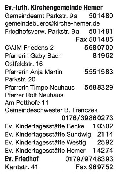 Kundenbild groß 1 Ev. luth. Kichengemeinde Hemer Gemeindebüro