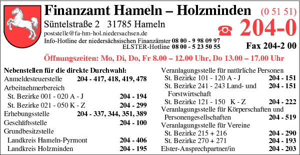 Anzeige Finanzamt Hameln-Holzminden