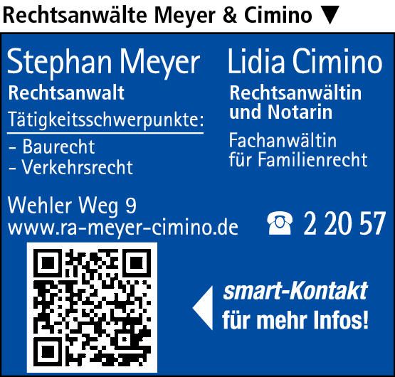 Anzeige Meyer Stephan Rechtsanwalt u. Cimino Lidia Rechtsanwältin und Notarin