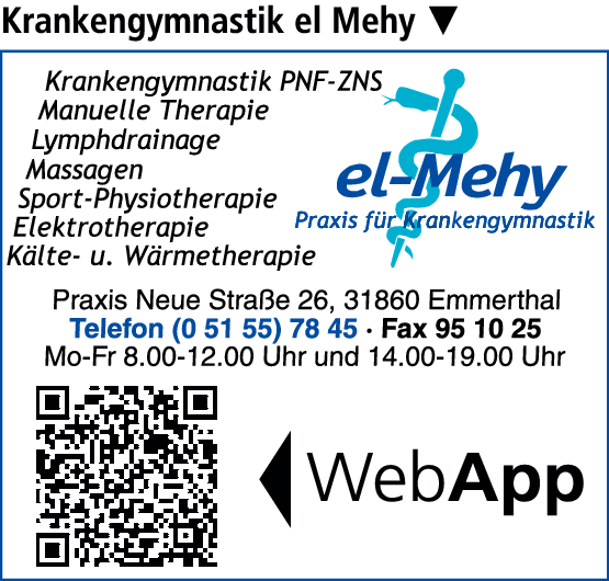Anzeige el Mehy Salah u. el Mehy-Blümel Samyra Massage- und Krankengymnastikpraxis