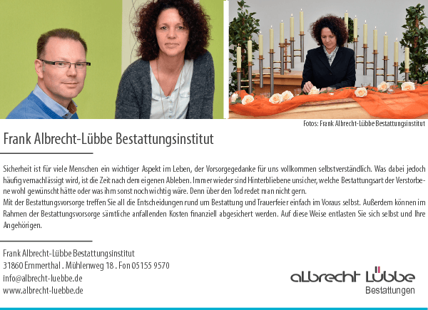 Anzeige Albrecht-Lübbe Bestattungsinstitut