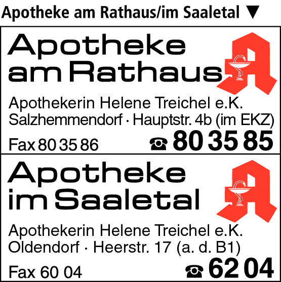 Anzeige Apotheke im Saaletal Helene Treichel e.K. an der B 1 in Oldendorf