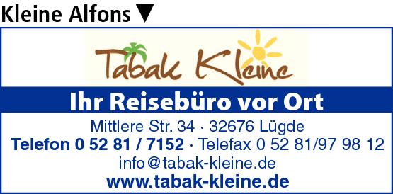 Anzeige Kleine Alfons Tabakwarengroßhandel + Reisebüro