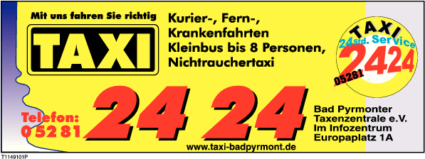 Anzeige Taxenzentrale Bad Pyrmont e.V.