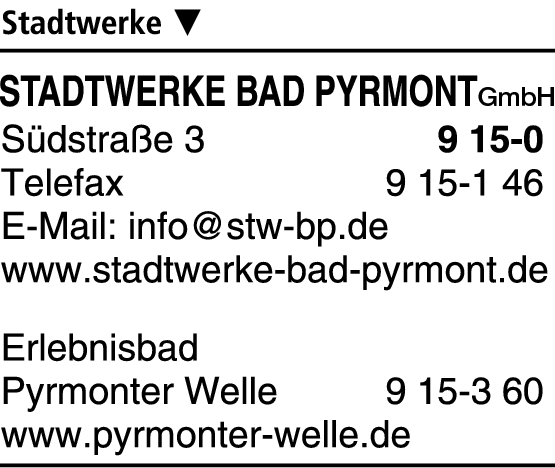 Anzeige Stadtwerke Bad Pyrmont GmbH