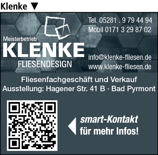 Anzeige Klenke Fliesendesign GmbH Fliesenlegemeisterbetrieb