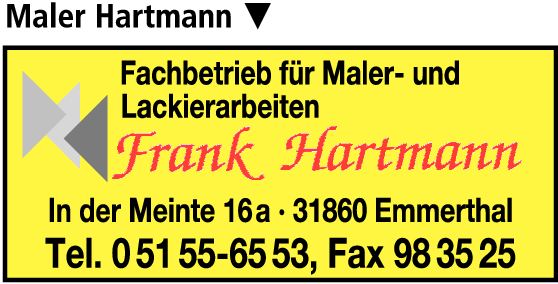 Anzeige Hartmann Frank Malerbetrieb
