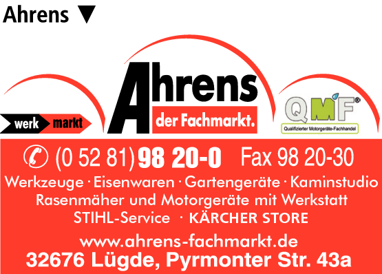 Anzeige Ahrens Fachmarkt GmbH & Co. Werkzeuge - Motorgeräte und Kamine