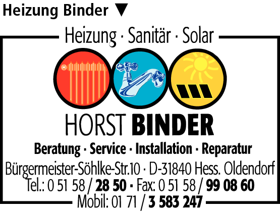 Anzeige Binder Heizung Sanitär Solar