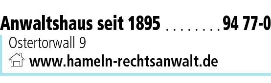 Anzeige Anwaltshaus seit 1895 , Zemlin R., Schöpe V. Dr., Papendick B., Rechtsanwälte u. Notare , Malcher C., Steup M., Knief M., Meier L. (LL.M.), Rechtsanwältinnen und Rechtsanwälte