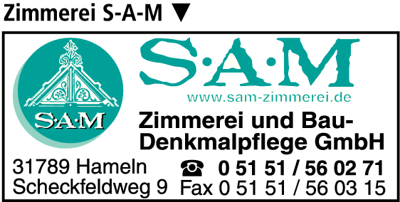 Anzeige S-A-M Zimmerei und Baudenkmalpflege GmbH