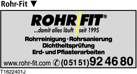 Anzeige Rohr-Fit Inh. Björn Jungfer Rohr- und Kanalreinigung