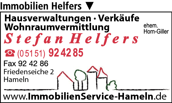 Anzeige Immobilienservice Hameln Stefan Helfers