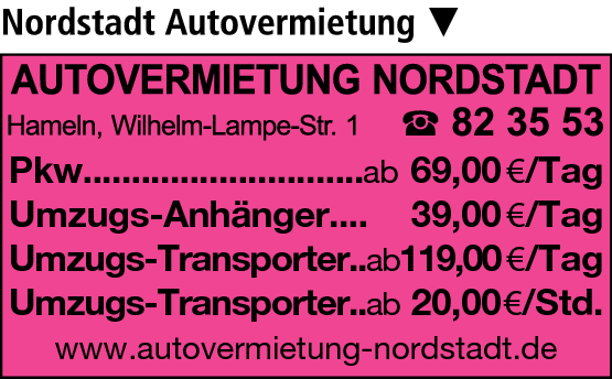 Anzeige Autovermietung Nordstadt Inh. Kurt Janke