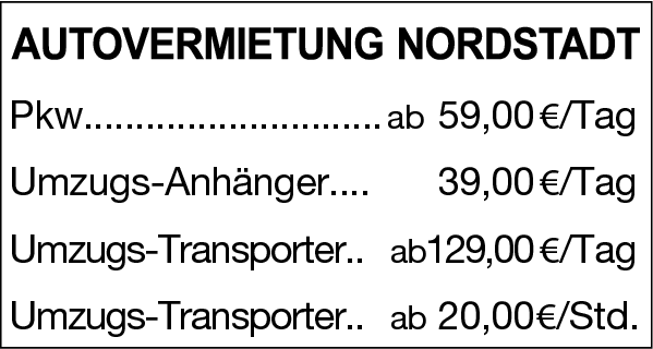 Anzeige Autovermietung Nordstadt Inh. Kurt Janke