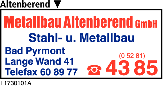 Anzeige Metallbau Altenberend GmbH