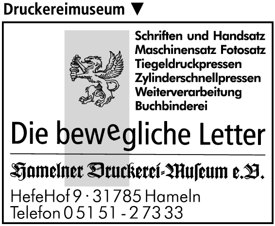 Anzeige Hamelner Druckerei Museum e. V.
