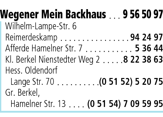 Anzeige Wegener Mein Backhaus Produktion und Verwaltung