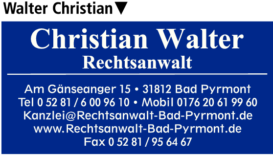 Anzeige Walter Christian Rechtsanwaltskanzlei