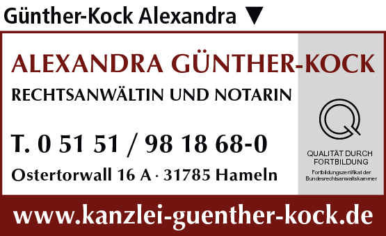 Anzeige Günther-Kock Alexandra Rechtsanwältin & Notarin