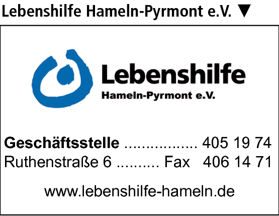 Anzeige Lebenshilfe Hameln-Pyrmont e. V. Geschäftsstelle